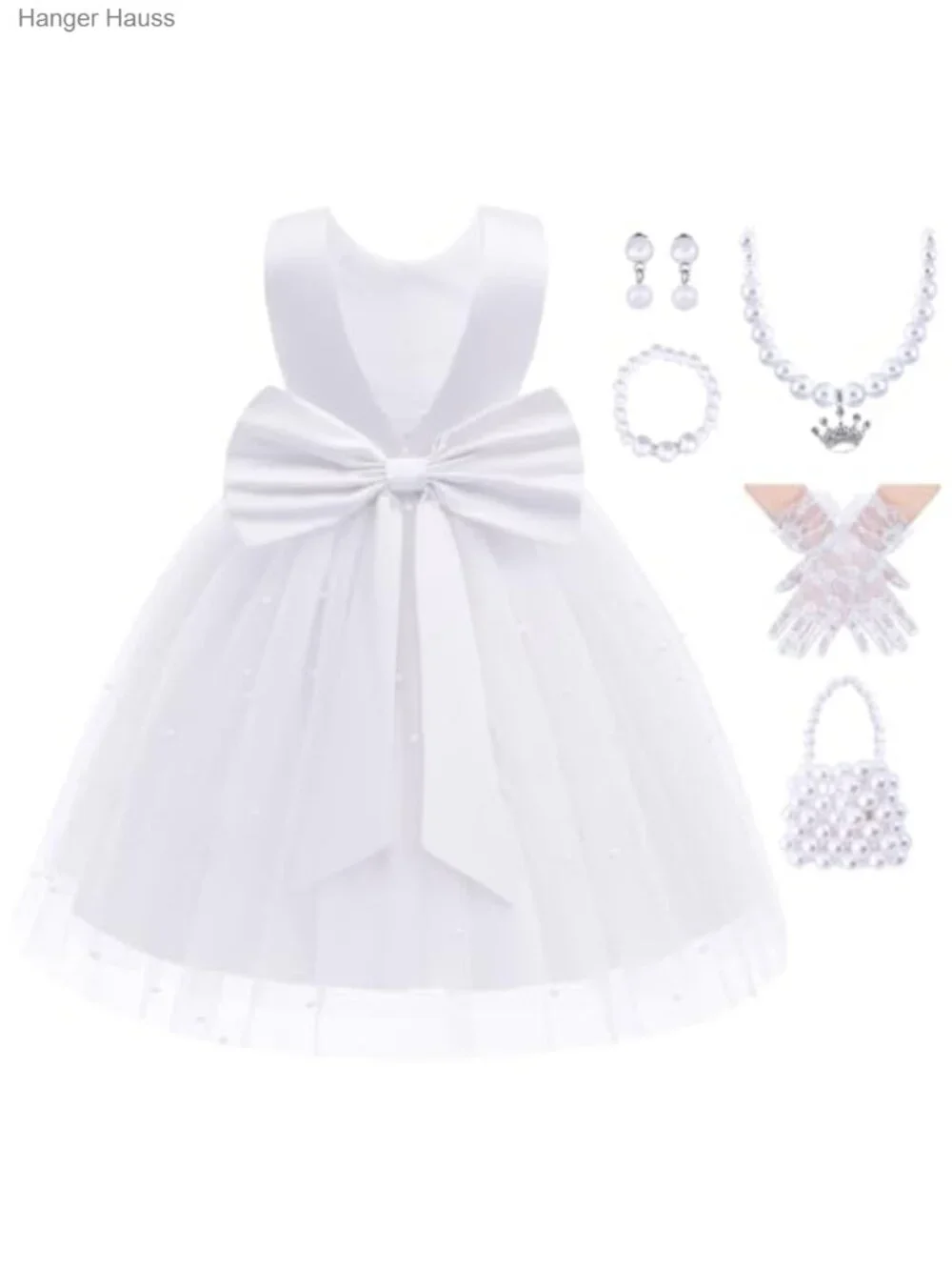 Girl V-Back Satin Flower Communion Formal Party Dress with Accessories Set